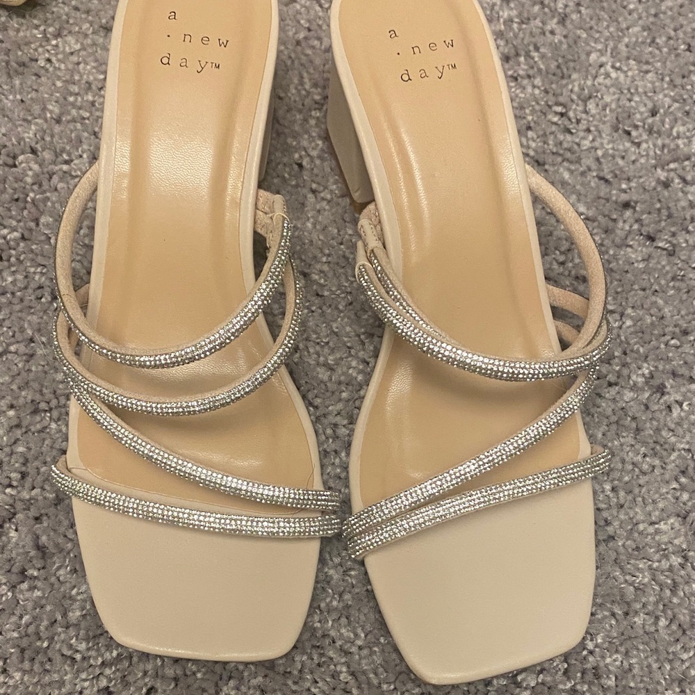 A New Day Women's Beige and Silver Heels, Like New Size 7 1/2, Silver Heels